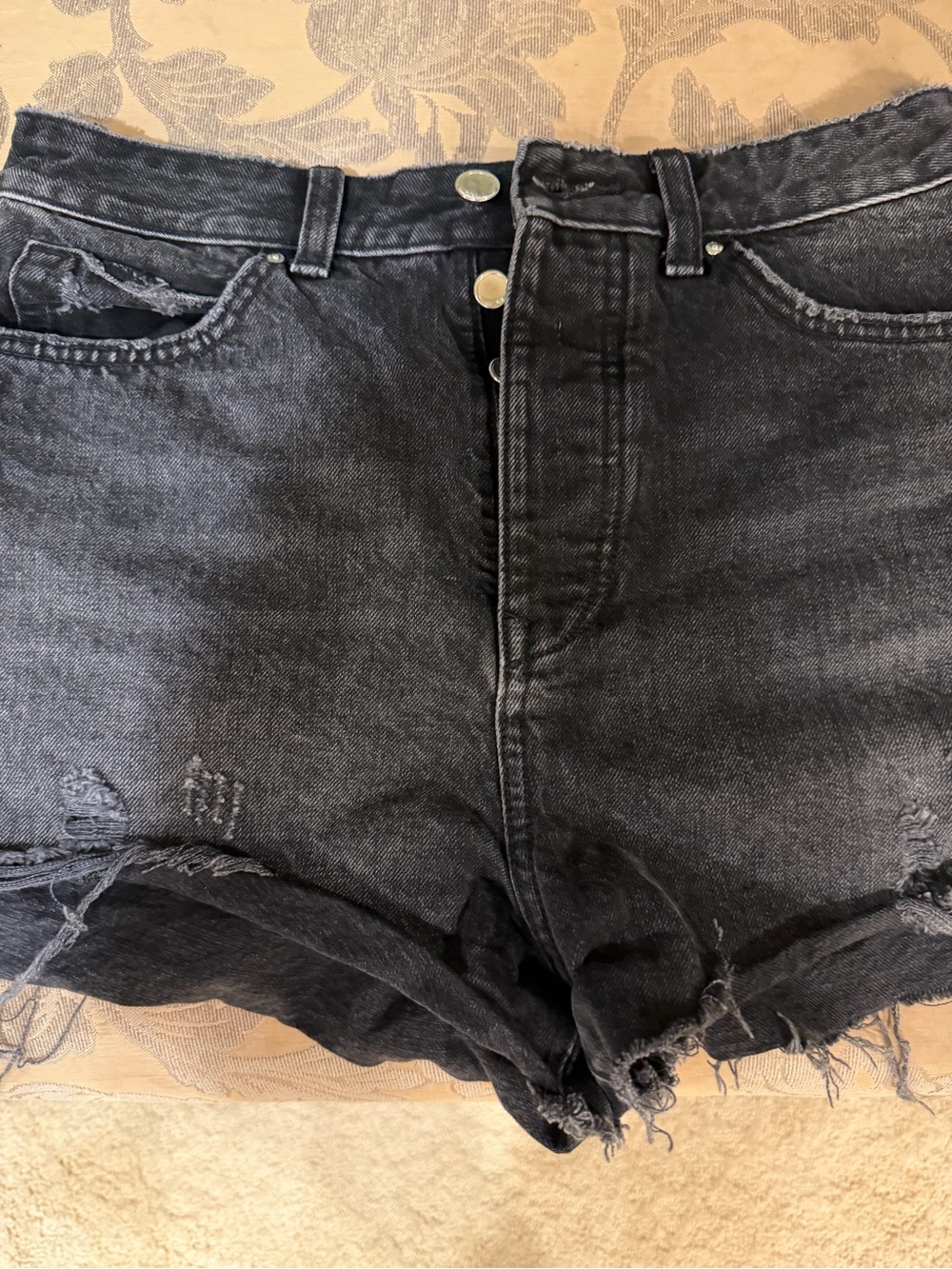 Zara Black Distressed Denim Cutoff Shorts
